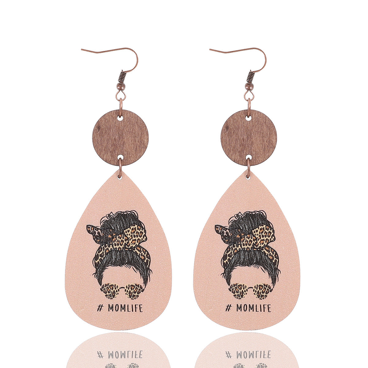 Wholesale MOM LIFE Mother's Day Leopard Plaid Wooden Earrings